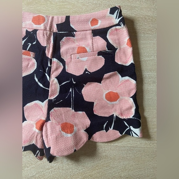 Anthropologie Pink Peach Orange Floral Navy Blue Scalloped Cotton Shorts Summer - Picture 10 of 14
